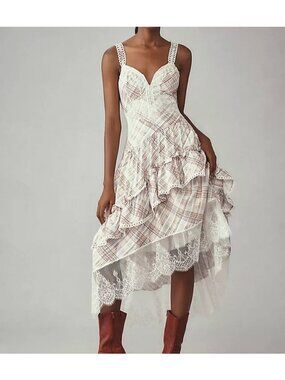 Anthropologie The Bobbi Ruffle Tiered Midi Dress Cottagecore Feminine Womens S